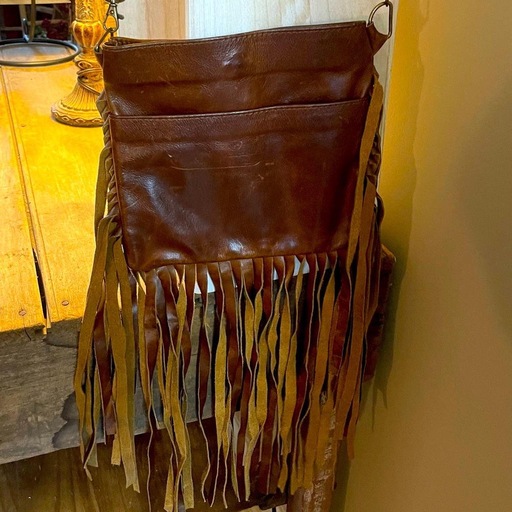 Genuine Leather Handmade Fringed Crossbody Bag
